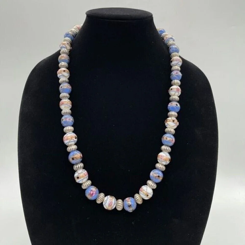 Vintage Chinese Cloisonné Enamel & 925 Sterling Silver Necklace